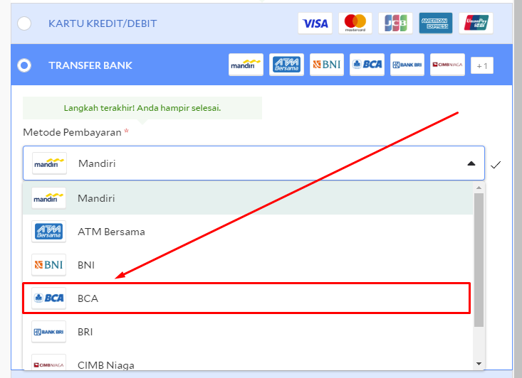 pilihan pembayaran transfer bank BCA di Agoda 