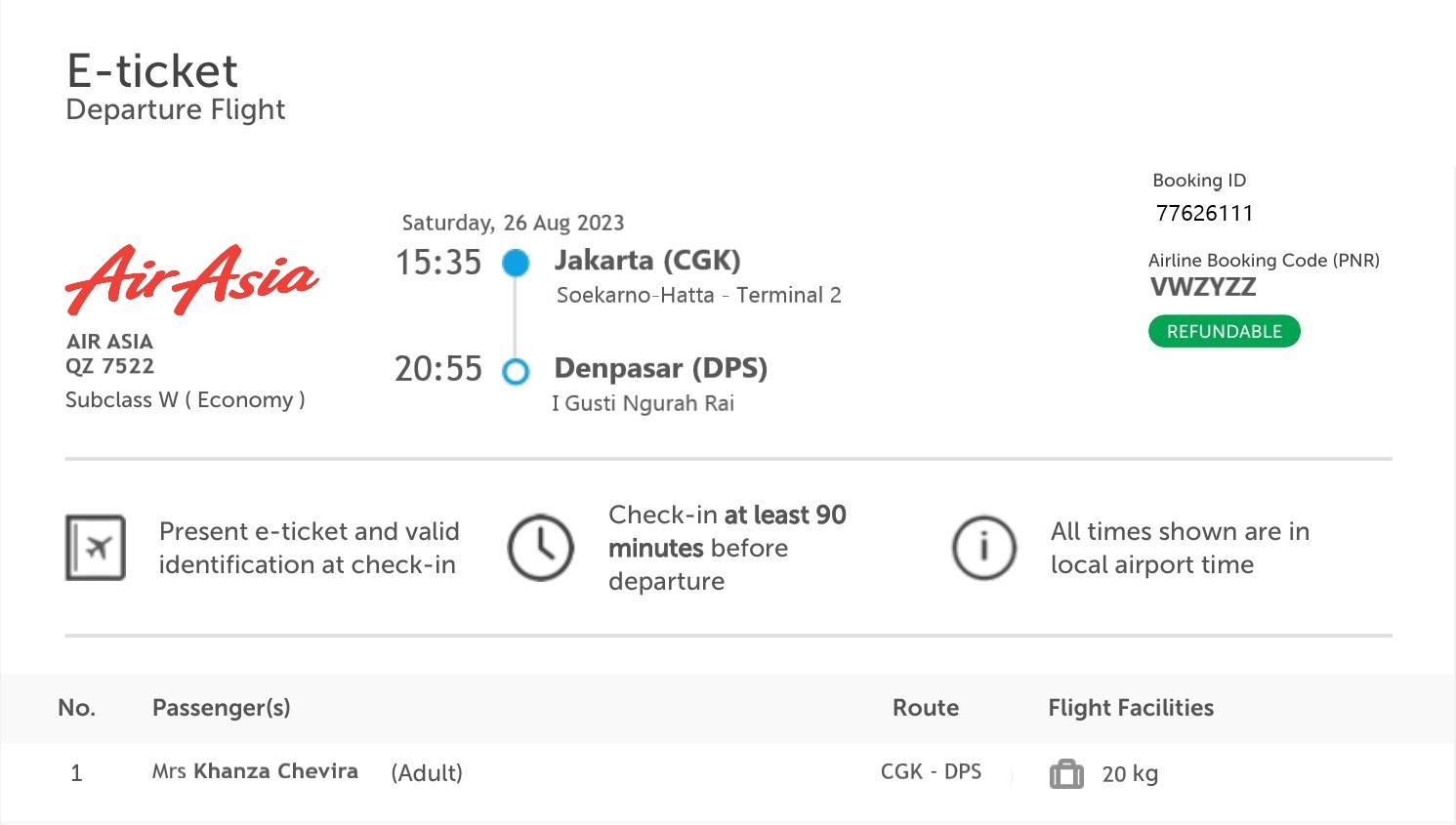 Foto tiket pesawat ke Bali