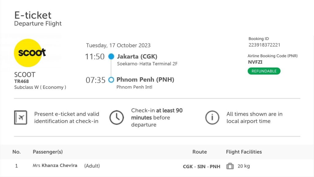 Foto tiket pesawat ke Kamboja
